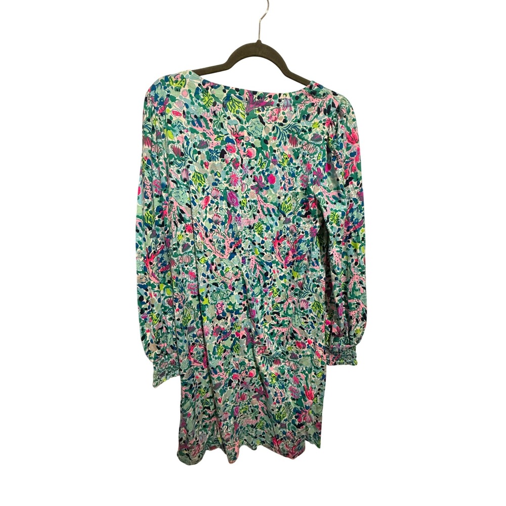 Lilly Pulitzer Diann Shift Dress Womens Large Floral Long Smocked Sleeve Preppy - Picture 4 of 6